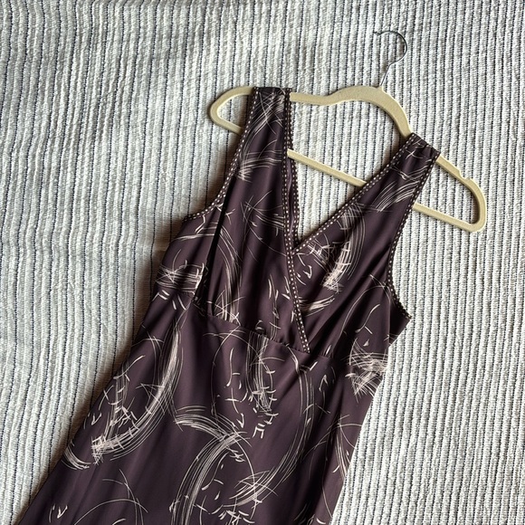 Vintage Y2K brown ruffle patterned midi dress - Picture 1 of 3